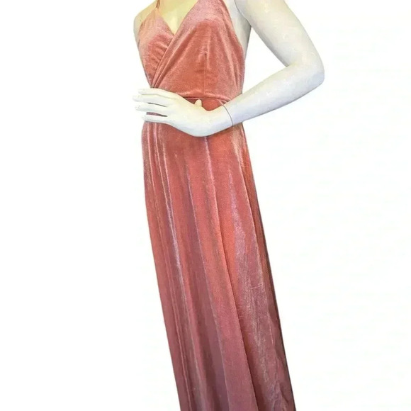 Lulus whimsical romance pink velvet faux-wrap maxi dress slits size medium.#67 - Picture 4 of 12
